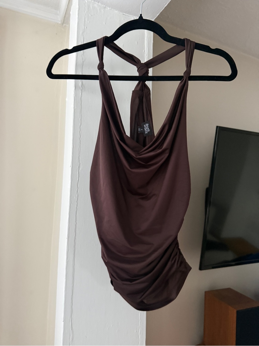 Beverly and Beck Brown Cowl Neck Ruched Halter Top Size S